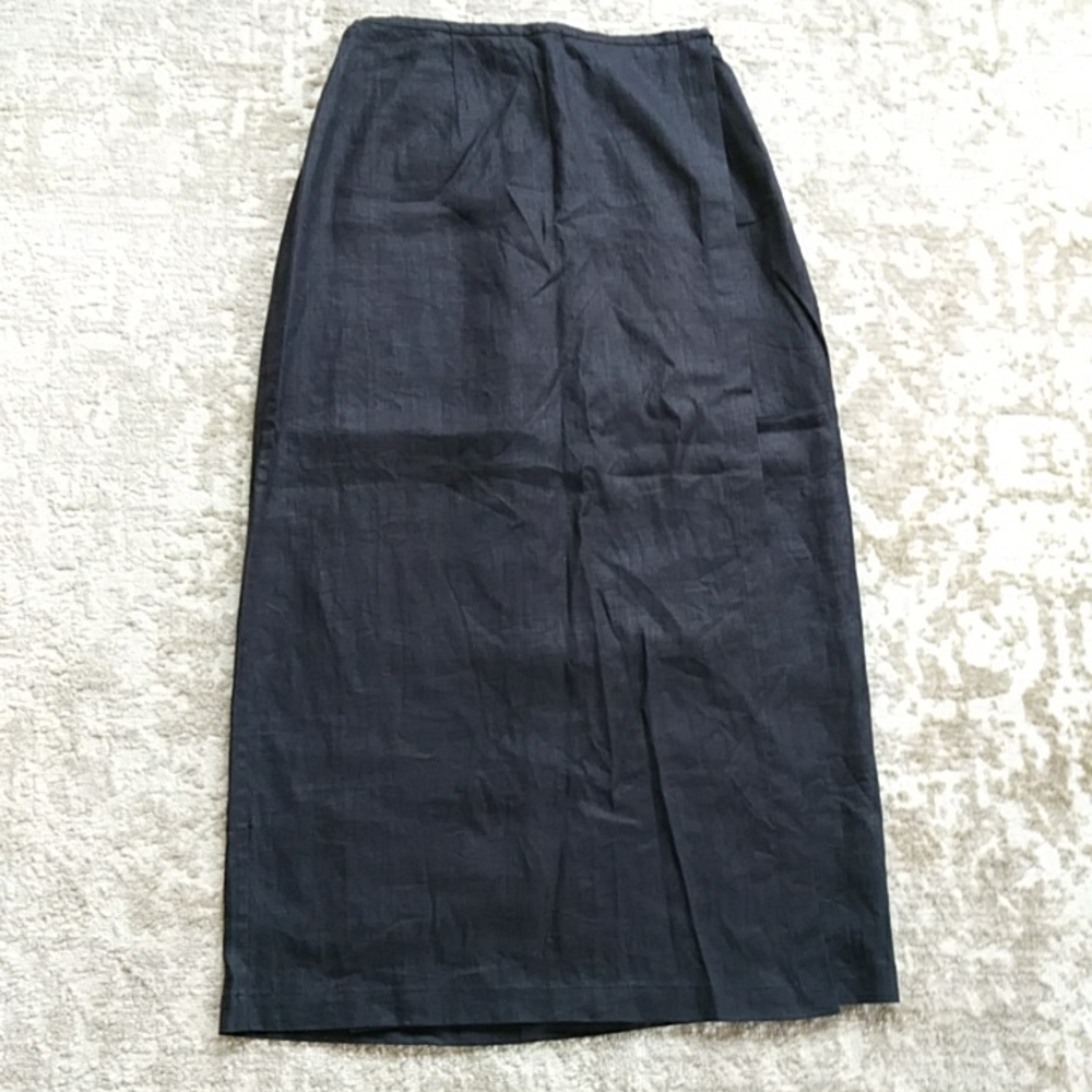 Valerie Stevens Pure Linen Black Wrap Maxi Skirt Size Medium